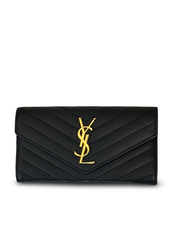 Saint Laurent Handbags - Saint Laurent Black Chevron Leather Wallet with Gold YSL Emblem Crossbody